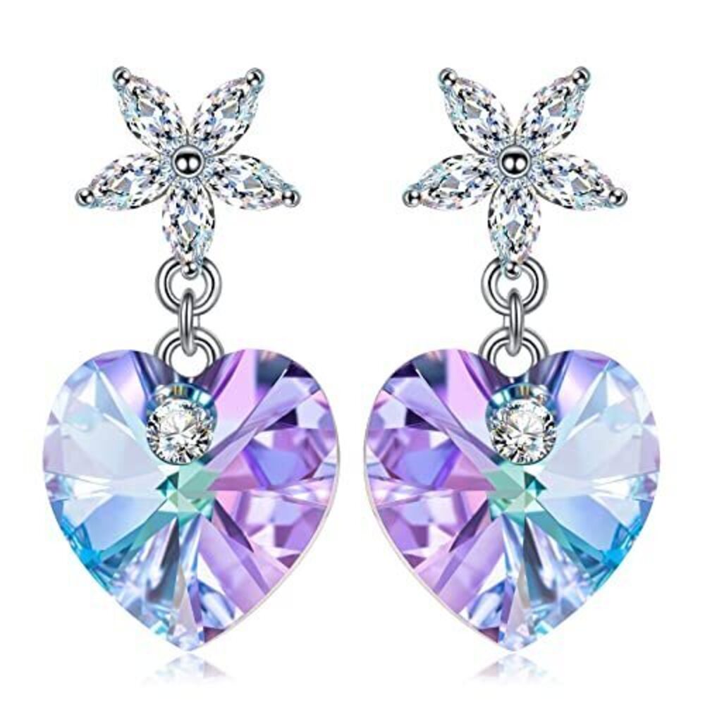 ANGEL NINA 14K White Gold Plated Sterling Silver Heart Crystal Earrings for Wom